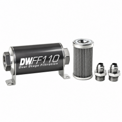 DeatschWerks 110mm Stainless Steel 8AN 10 Micron Inline Fuel Filter Housing Kit